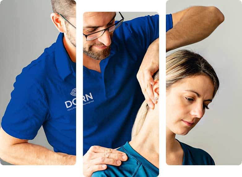 DORN specialist performing manual therapy on a woman’s neck to relieve pain and support return-to-work rehabilitation